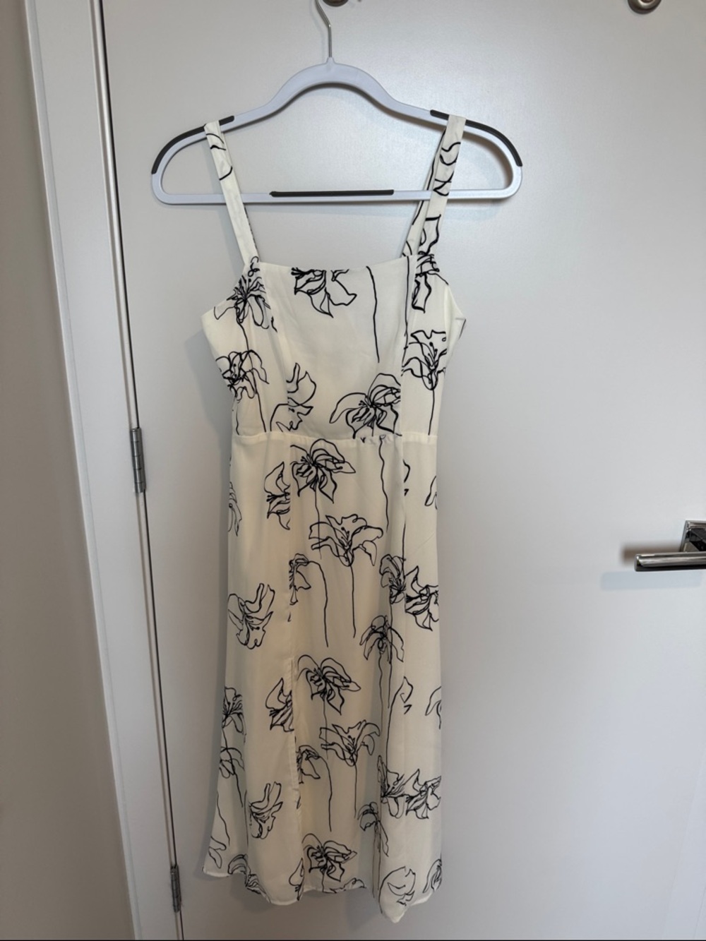 Halogen Cream Midi Dress with Black Floral Outline